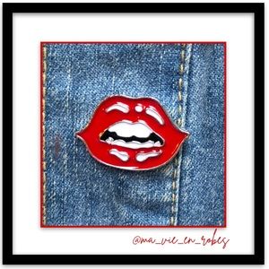 Big, Red, Glossy Lips Lapel Pin; Sexy, Silly Fun!